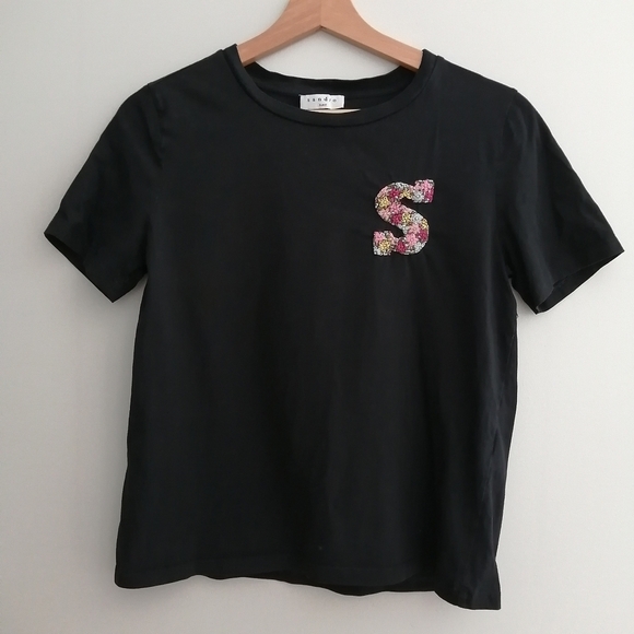 Sandro Henria Embroidered "S" Logo Tee Black T-Shirt Sandro 0 or XS - Picture 4 of 17